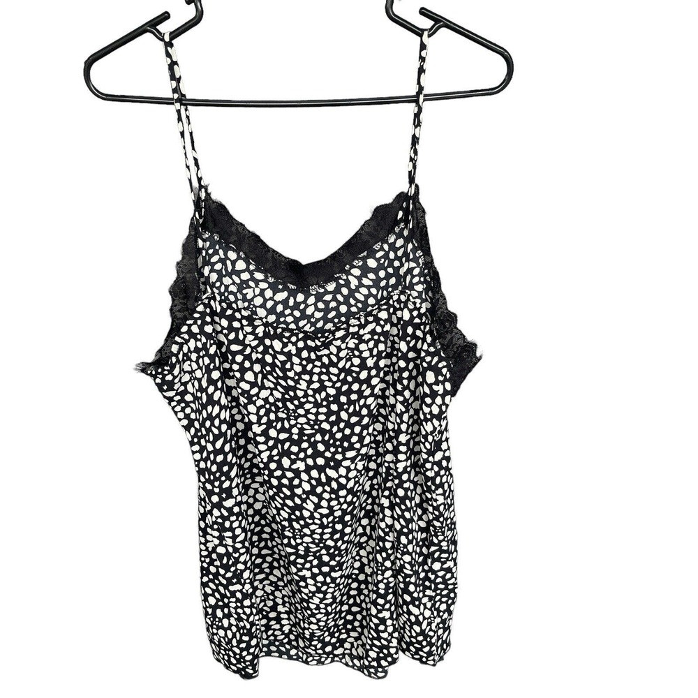 Now & Forever Camisole Tank Top Women Plus Size 3X Black White Animal Print Lace